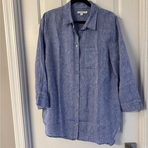 Chico's Blue Linen Patterned Shirt